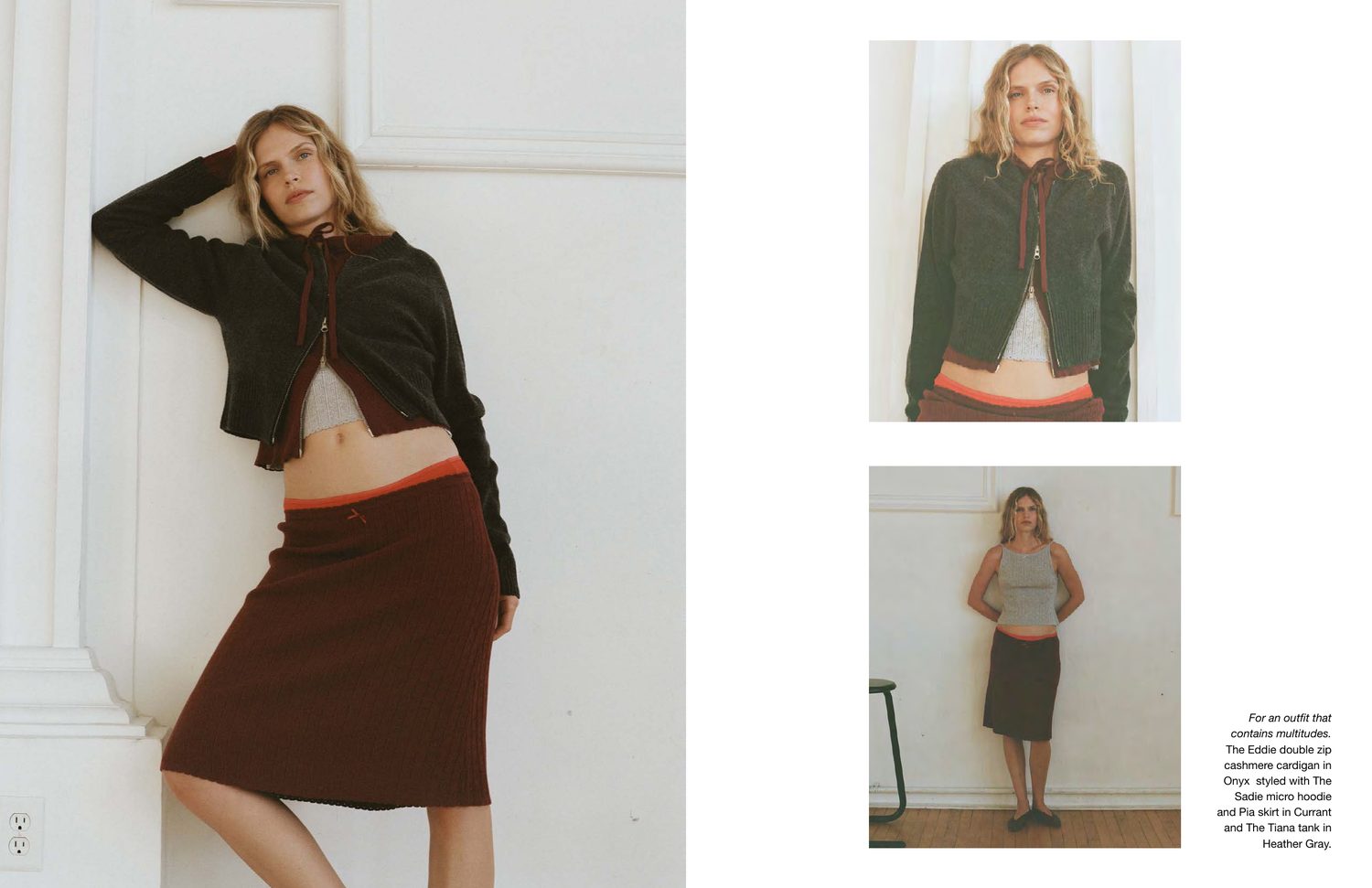 Asher Fall/Winter ’26 cardigan and knit skirt lookbook page